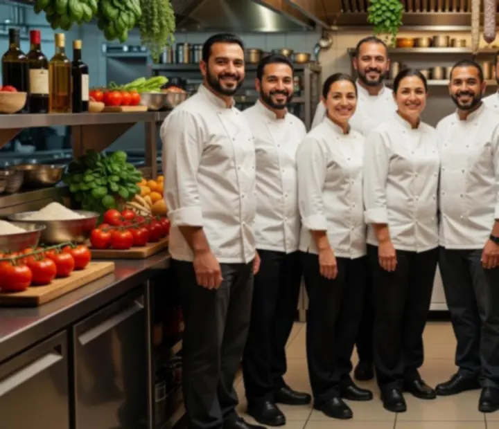 Chef team at The Bluff & Bite preparing Italian dishes
