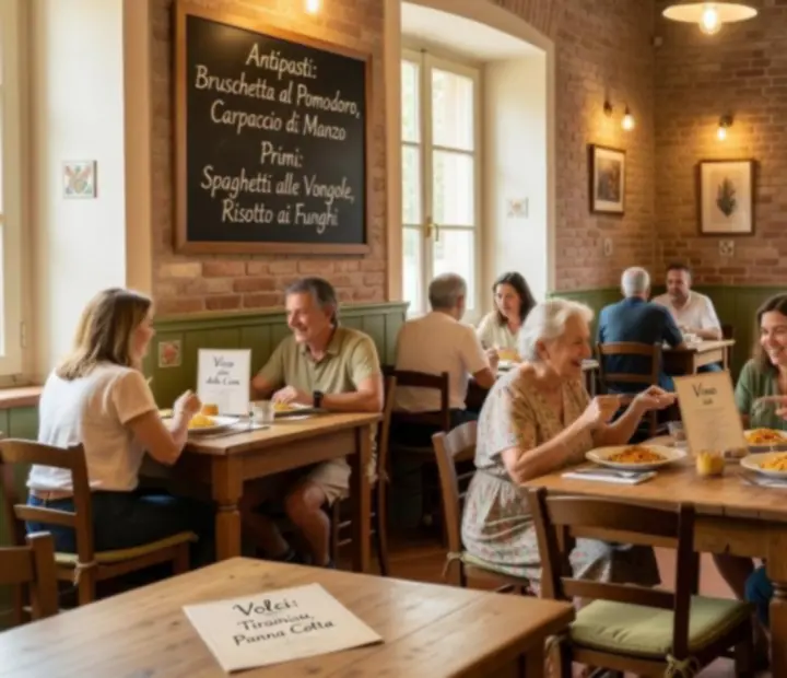 Warm Italian restaurant interior with rustic brick and timber at The Bluff & Bite