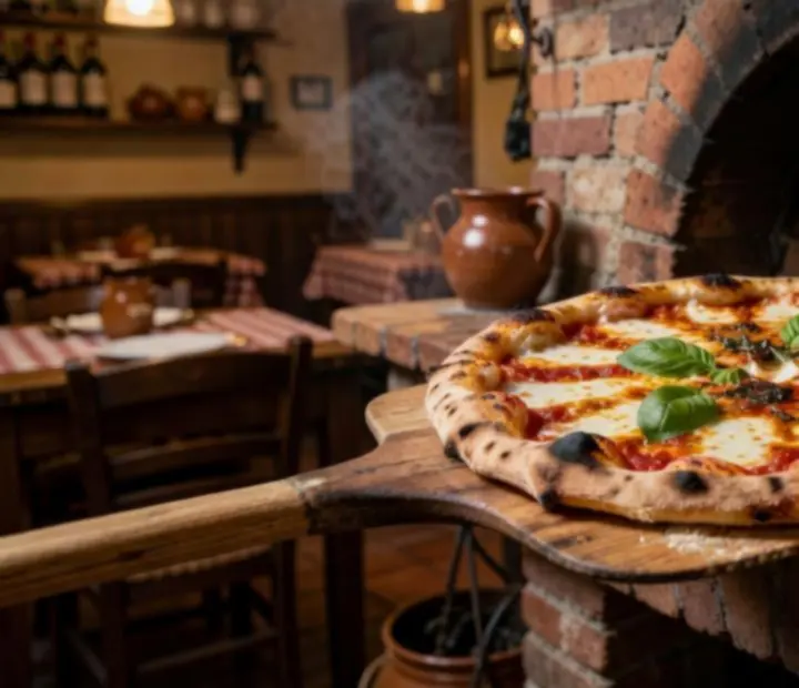 Neapolitan-style wood-fired pizza with blistered crust at The Bluff & Bite